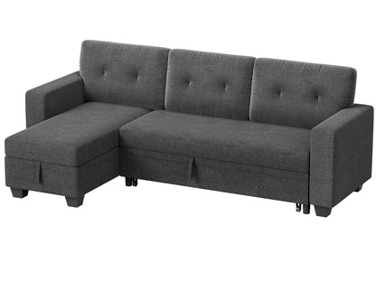 Furmax Convertible L-Shape Sofa with Storage Chaise and Pull-out Sofa Bed, Fabric Sectional Couch , Gray
