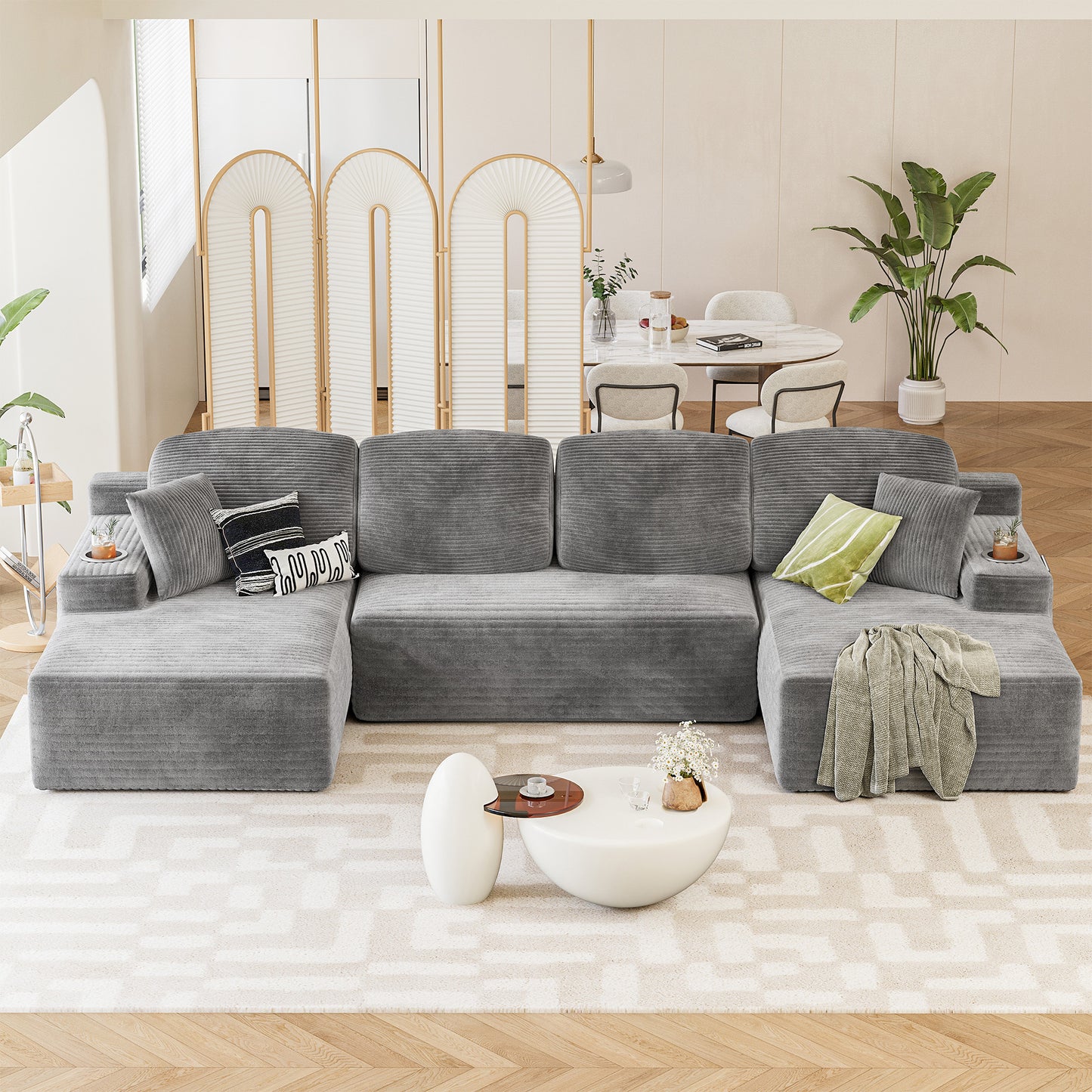 Furmax U-Shaped Structure 141" Boneless Modular Sectional Sofa Cloud-Like Softness No Assembly Effort Needed with Plush Deep Seating for Living Room Bedroom Decor