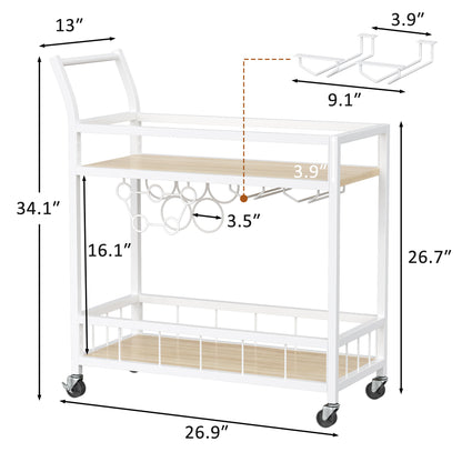 Furmax Mobile Bar Cart, Modern, Industrial, With Wine Rack, Glass Holder, and Wood Storage Shelves, Ideal for Living Room, Kitchen, Bar, Restaurants, and Parties, Golden