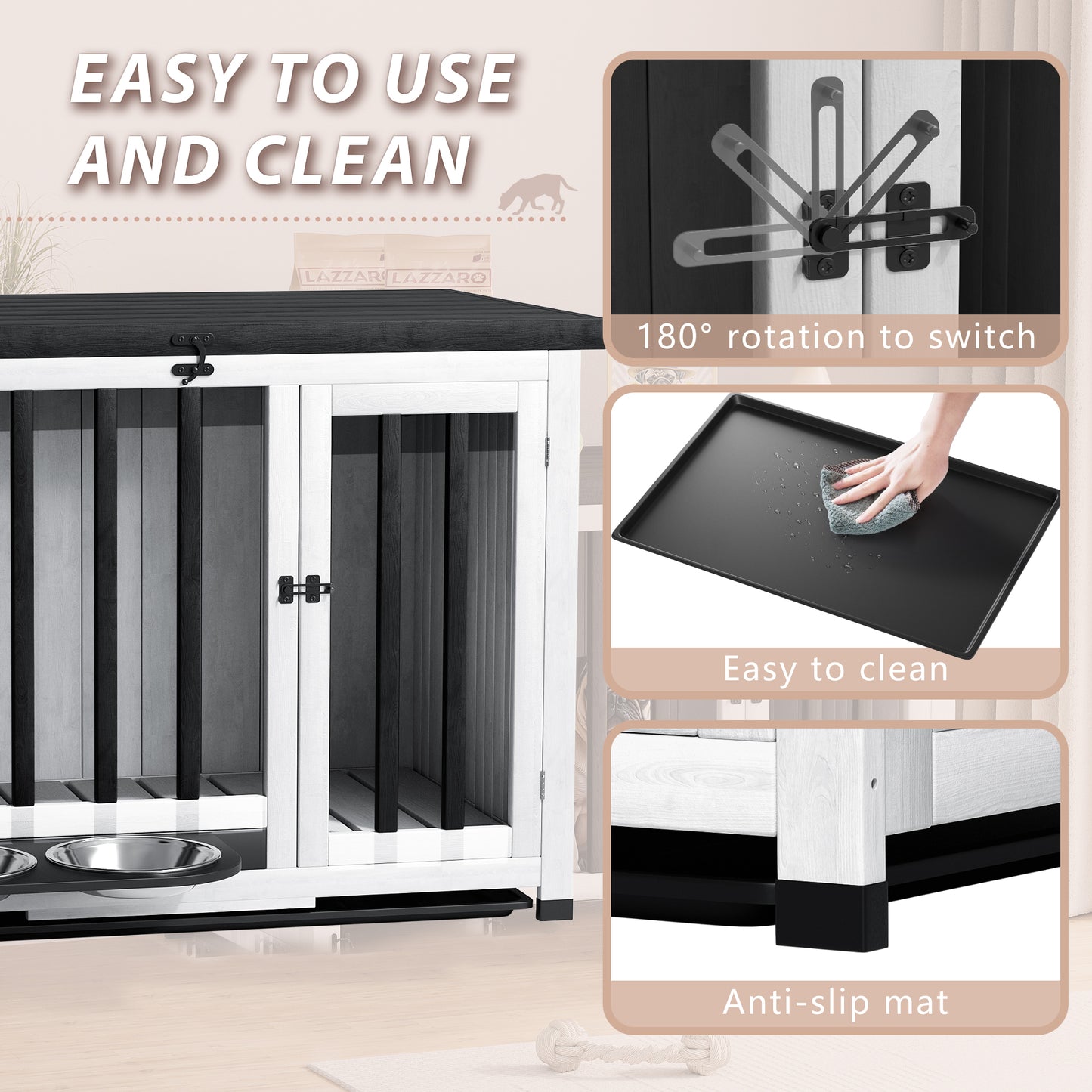 Furmax Solid Wood Indoor Dog Crate Furniture with Bowl Portable Collapsible Doghouse End Table Heavy Duty Dog Cage with Opening Roof