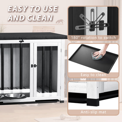 Furmax Solid Wood Indoor Dog Crate Furniture with Bowl Portable Collapsible Doghouse End Table Heavy Duty Dog Cage with Opening Roof