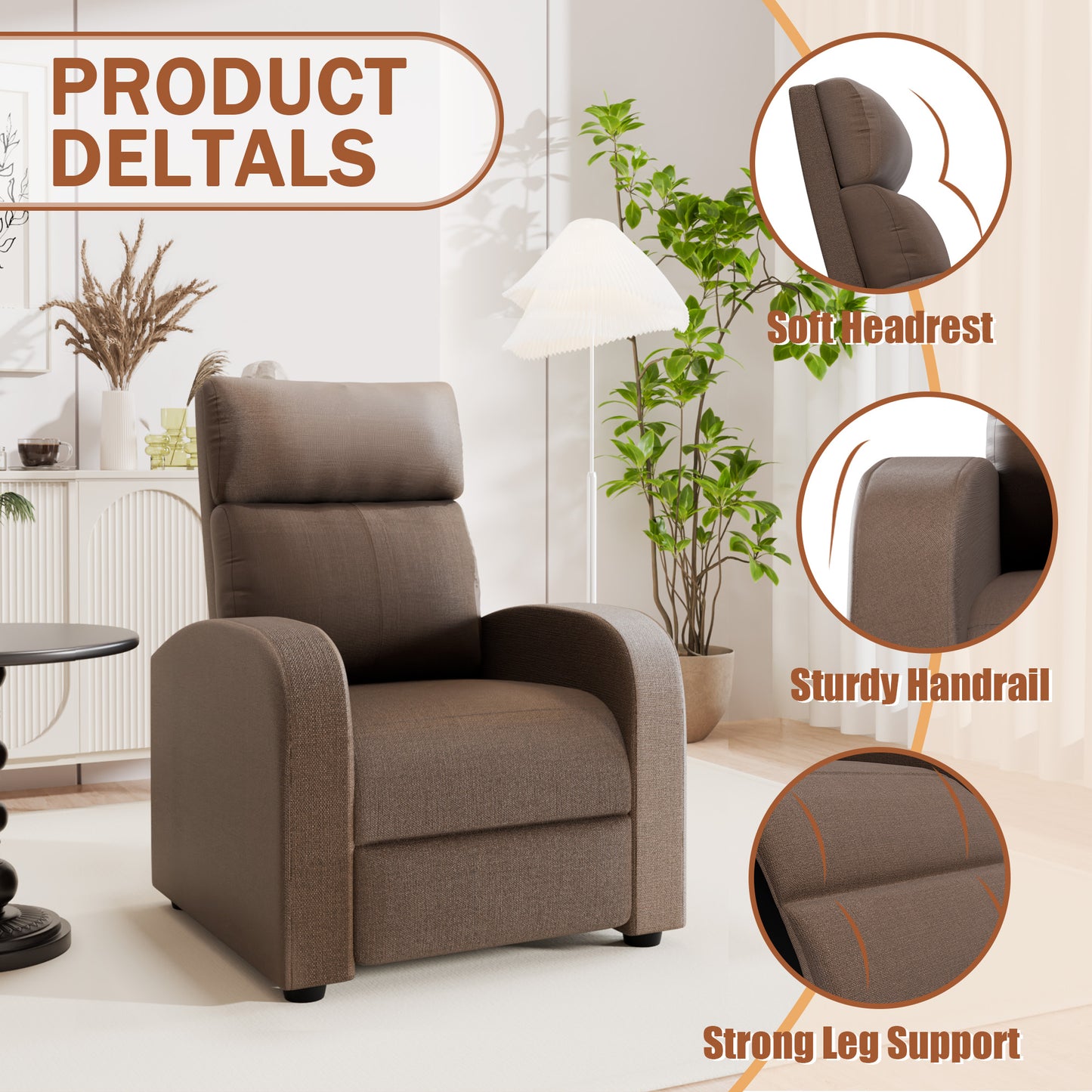 Furmax Recliner Chair Pu Leather Single Sofa Home Theater Recliners with 2 Point Massage Function for Living Room