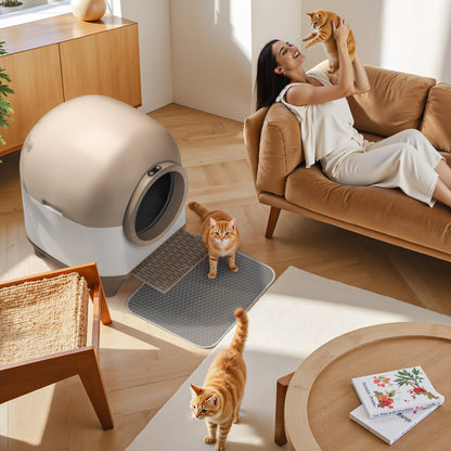 Furmax Self Cleaning cat Litter Box with Mat,Automatic Cat Litter Box for Multiple Cats with Safety Protection and App Control,A Complimentary Garbage Bag