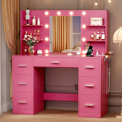 Furmax Makeup Vanity with Mirror and Drawers Vanity Desk Set with 3 Modes Adjustable Brightness Lights and USB Power Outlet
