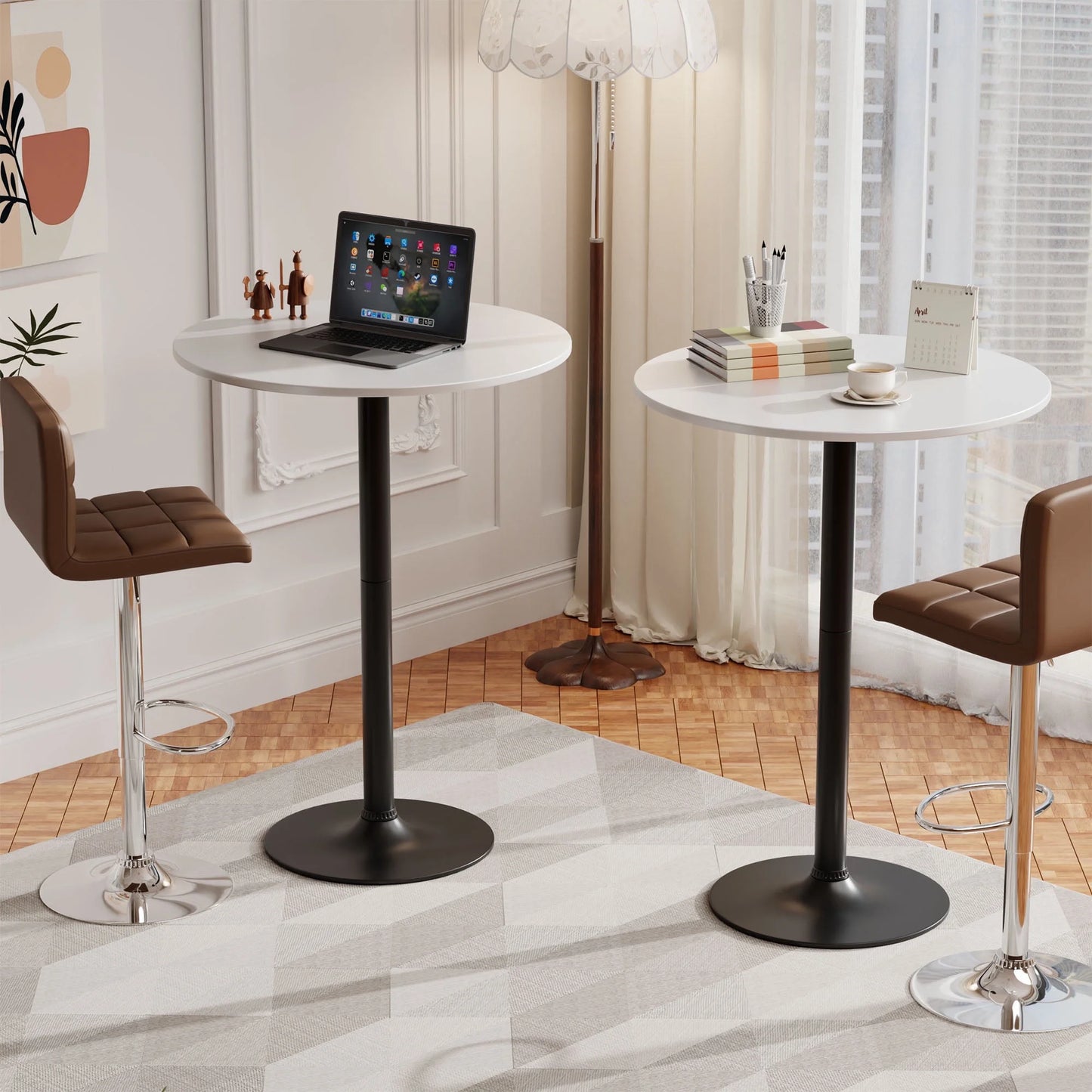 Furmax 1 Piece Round 23.85”Pub Dining Table Black, Bar Table for Kitchen, Bar & Living Room