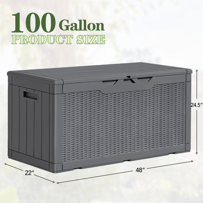 Furmax 100 Gallon Patio Lockable Storage Box, Indoor Outdoor Large Size Resin Deck Container,