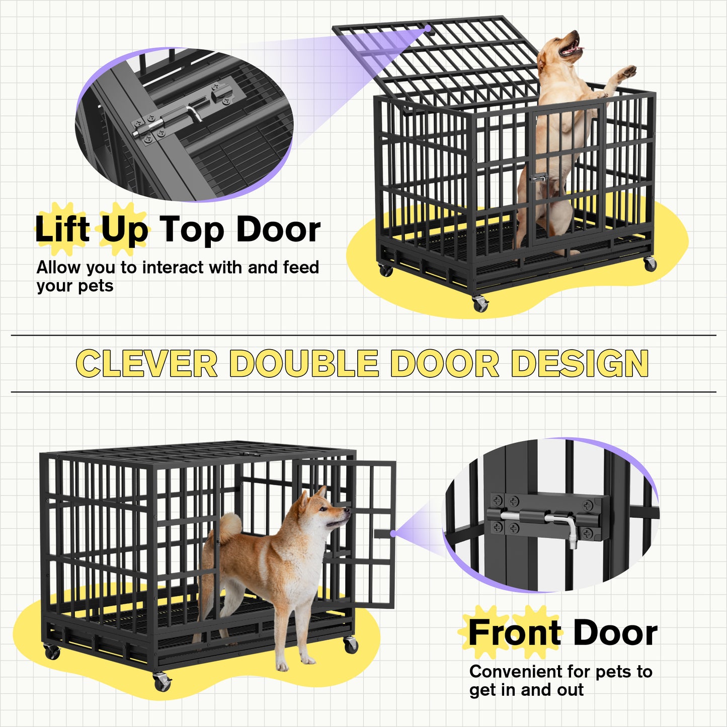 Furmax Heavy Duty Dog Crate with Removable Tray Large Dog Kennel Heavy Duty Dog Crate cage with Wheels