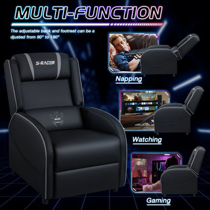 Furmax RGB LED Lights Gaming Massage Recliner Chair Racing Style Single Living Room Sofa Ergonomic Home Theater Seating with Massage Lumbar Support