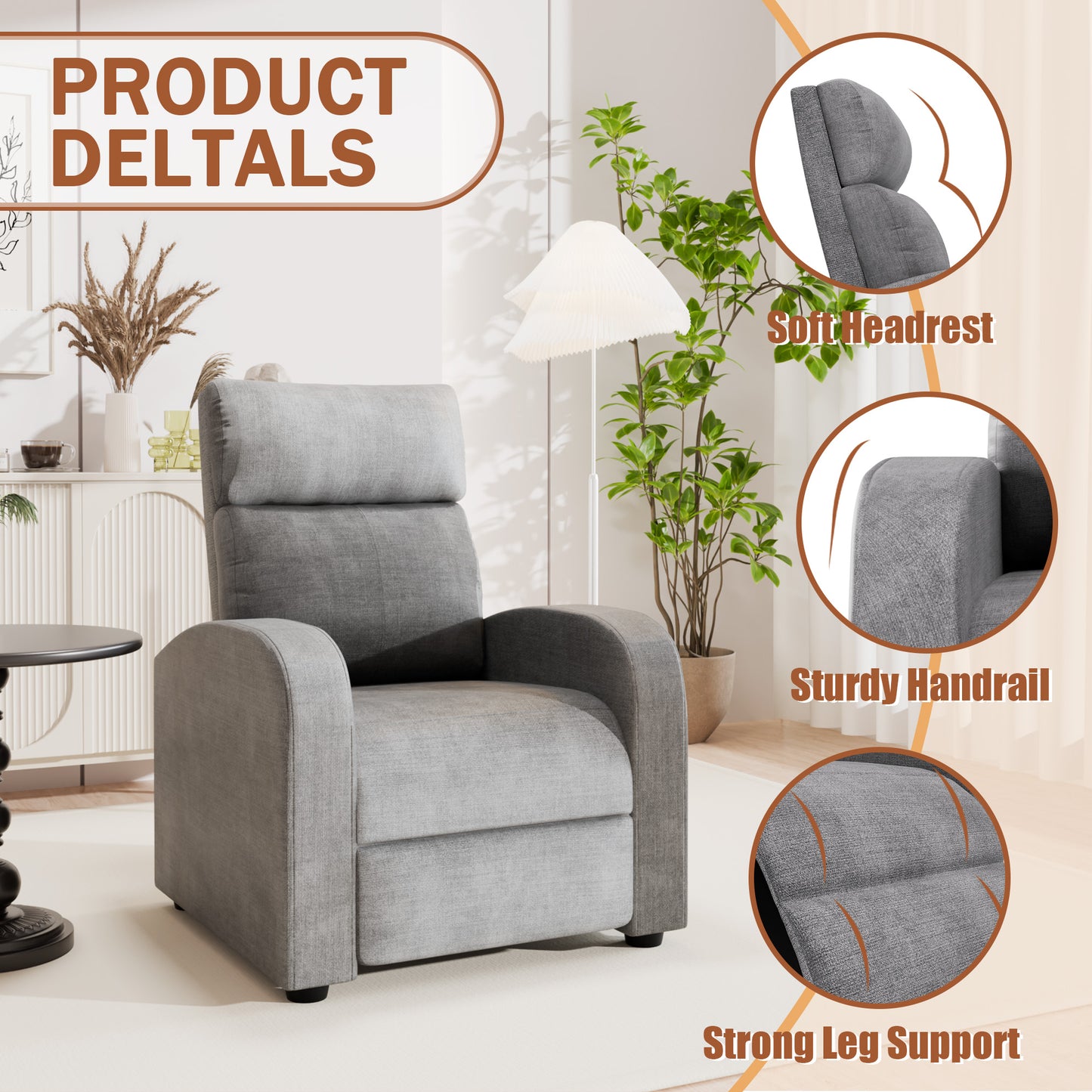 Furmax Recliner Chair Pu Leather Single Sofa Home Theater Recliners with 2 Point Massage Function for Living Room