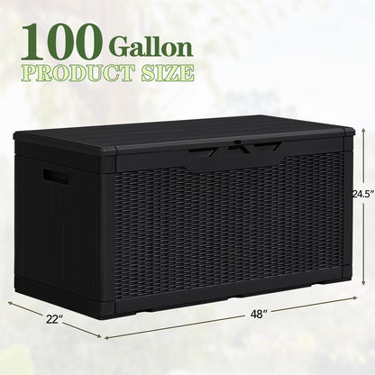 Furmax 100 Gallon Patio Lockable Storage Box, Indoor Outdoor Large Size Resin Deck Container,