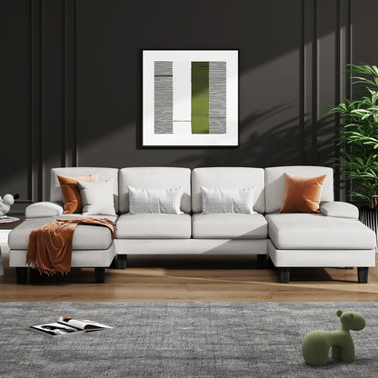 Furmax U-Shaped Sectional Sofa with Chaise, 4 Seats Chenille Fabric Sofa for Living room