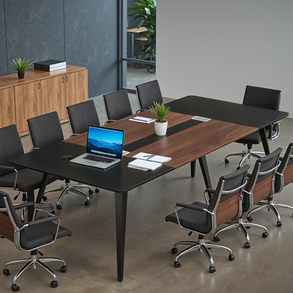 Furmax 8FT Conference Table for 10 People, 94.49L x 47.24W x 29.92H Inches Large Meeting Table with Cable Grommets, Modern Seminar Boardroom Table for Office Conference Room, Brown