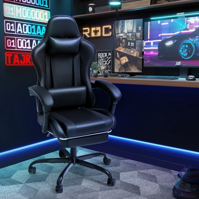 Furmax High Back Massage Gaming Chair with Footrest PU Leather Racing Computer Chair with Lumbar Support Ergonomic Office Chairs, White