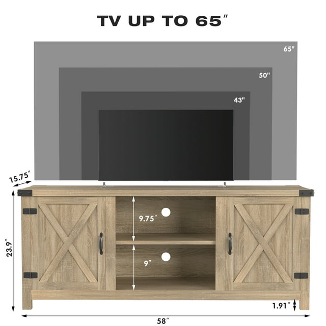 Furmax Barn Door TV Stand Media Console Center Industrial Style for TVs up to 65",