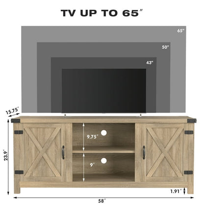 Furmax Barn Door TV Stand Media Console Center Industrial Style for TVs up to 65",