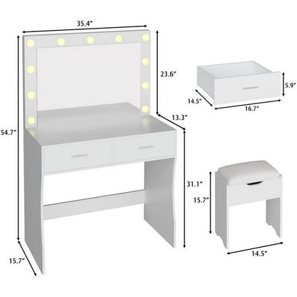 Furmax Makeup Vanity Table Set with Lights and Mirror Vanity Desk with Drawer and Chair