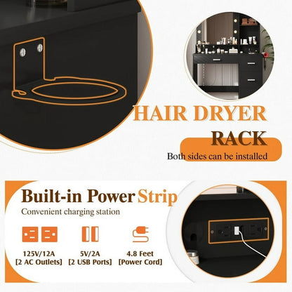Furmax Vanity Desk with Lights and Mirror Makeup Vanity Table Set with Drawer and Power Outlet