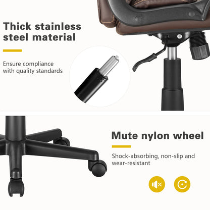Furmax Mid Back Executive Office Swivel Computer Task Armrests Ergonomic Leather-Padded Desk Chair with Lumbar Support
