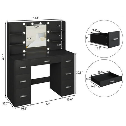 Furmax Makeup Vanity with Mirror and Drawers Vanity Desk Set with 3 Modes Adjustable Brightness Lights and USB Power Outlet