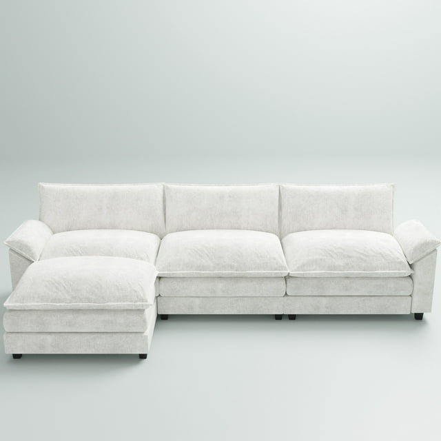 Furmax 3-seat Sectional Sofa Sectional Couch with Reversible Toffee Chair Convertible Sofa with Ottoman