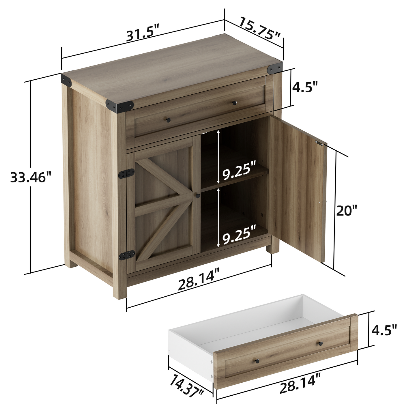 Furmax Modern Farmhouse Storage Cabinet, Wood Kitchen Buffet Sideboard with Drawer and Shelf