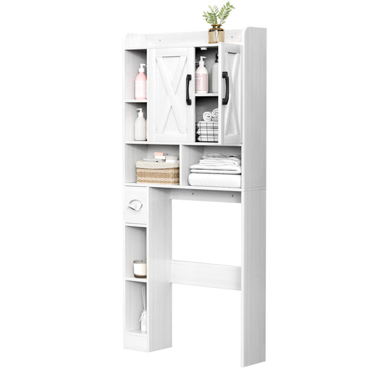 Furmax Farmhouse Style Over The Toilet Storage Cabinet with Barn Doors, Space Saver with Toilet Paper Holder for Bathroom and Restroom