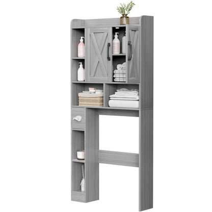Furmax Farmhouse Style Over The Toilet Storage Cabinet with Barn Doors, Space Saver with Toilet Paper Holder for Bathroom and Restroom