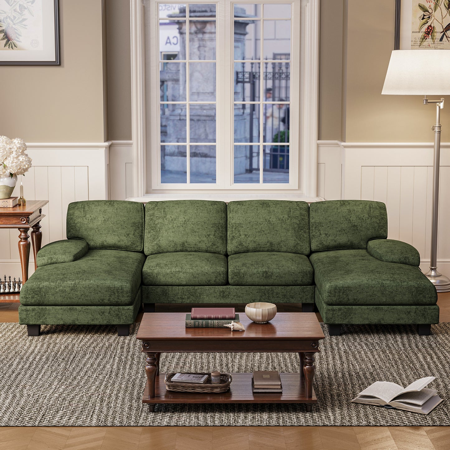 Furmax U Shaped Sectional Sofa Couch with Double Chaise for Apartments