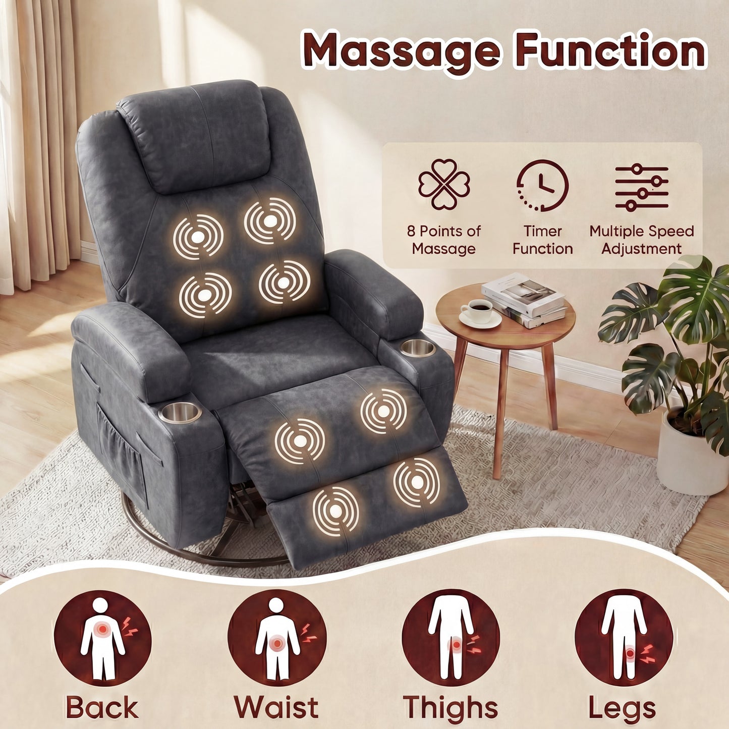 Furmax 360° Massage Swivel Rocker Recliner Single Manual Reclining Chair Sofa Modern Small Recliner Chair for Living Room,Nursery