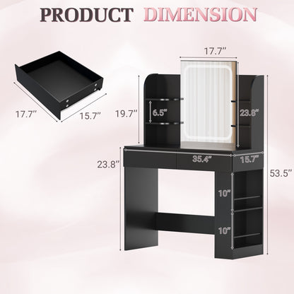 Furmax Makeup Vanity Desk and Bench Set with LED Lighted Mirror Vanity Table with Drawers, Shelves & Side Storage for Bedroom