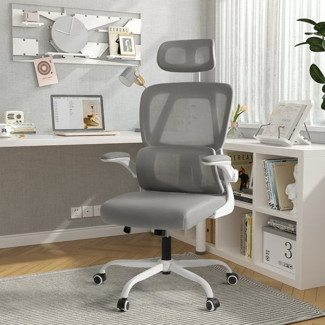 Furmax Ergonomic Office Chair Mesh Office Chair with Adjustable Headrest & Flip-Up Arms, Swivel Computer Task Chair with Lumbar Support