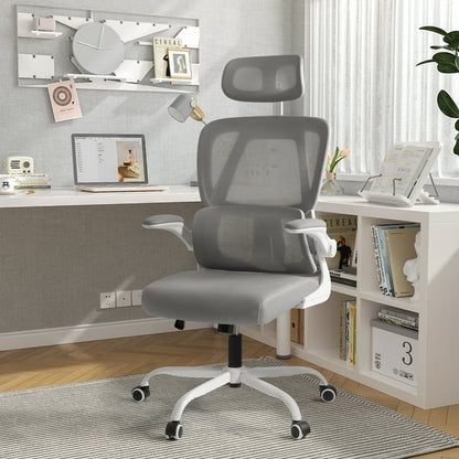 Furmax Ergonomic Office Chair Mesh Office Chair with Adjustable Headrest & Flip-Up Arms, Swivel Computer Task Chair with Lumbar Support