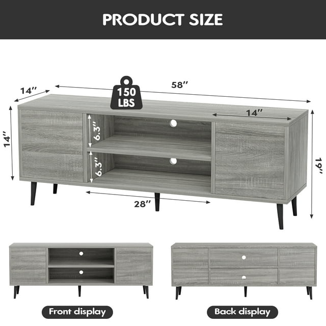 Furmax Mid-Century 2-Door TV Stand for TVs up to 65",