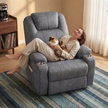 Furmax 360° Massage Swivel Rocker Recliner Single Manual Reclining Chair Sofa Modern Small Recliner Chair for Living Room,Nursery