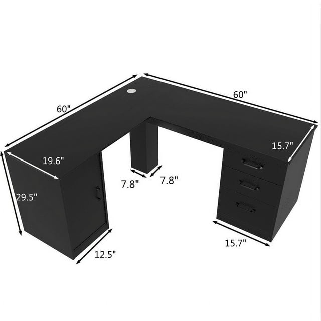 Furmax L Shaped Desk Corner Office Desk Computer Desk with Storage Cabinet & Drawers