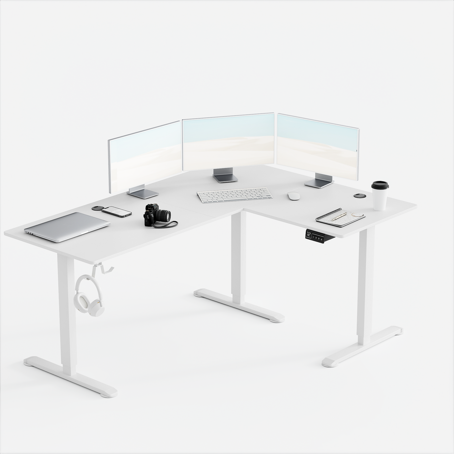 Furmax L-shaped Electric Sit-Stand Desk 63in Wide Electric Stand Up Height Adjustable Lifting Range 28~46in Computer Workstation Standing Desk Height Adjustable