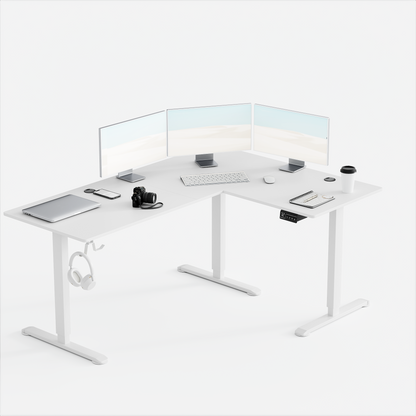 Furmax L-shaped Electric Sit-Stand Desk 63in Wide Electric Stand Up Height Adjustable Lifting Range 28~46in Computer Workstation Standing Desk Height Adjustable