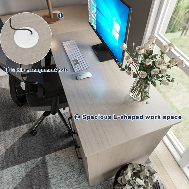 Furmax L Shaped Desk Corner Office Desk Computer Desk with Storage Cabinet & Drawers