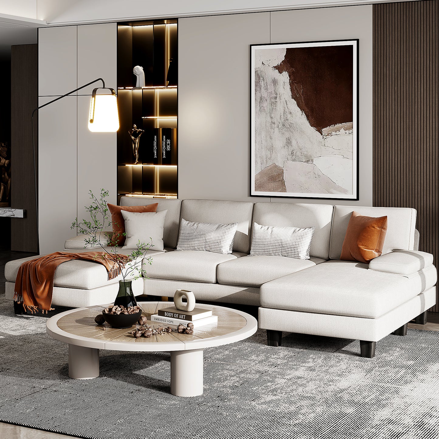 Furmax U-Shaped Sectional Sofa with Chaise, 4 Seats Chenille Fabric Sofa for Living room