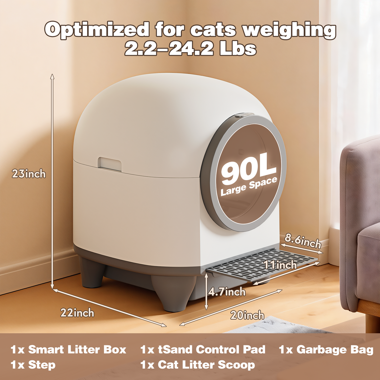 Furmax Self Cleaning cat Litter Box with Mat,Automatic Cat Litter Box for Multiple Cats with Safety Protection and App Control,A Complimentary Garbage Bag