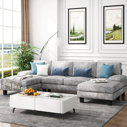 Furmax U-Shaped Sectional Sofa with Chaise, 4 Seats Chenille Fabric Sofa for Living room