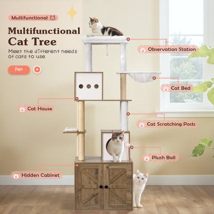 FURMAX Cat Tree for All Indoor Cats Large Cat Tower Condo with Sisal Scratching Post