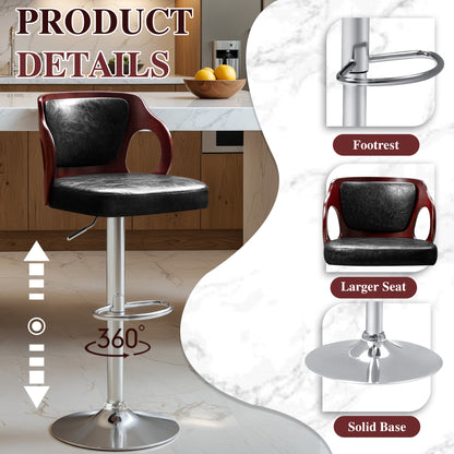 Furmax Bar stools PU Leather Modern Double Material Armless Chairs with Footrest Adjustable Barstool with Back for Kitchen Living Room Pub
