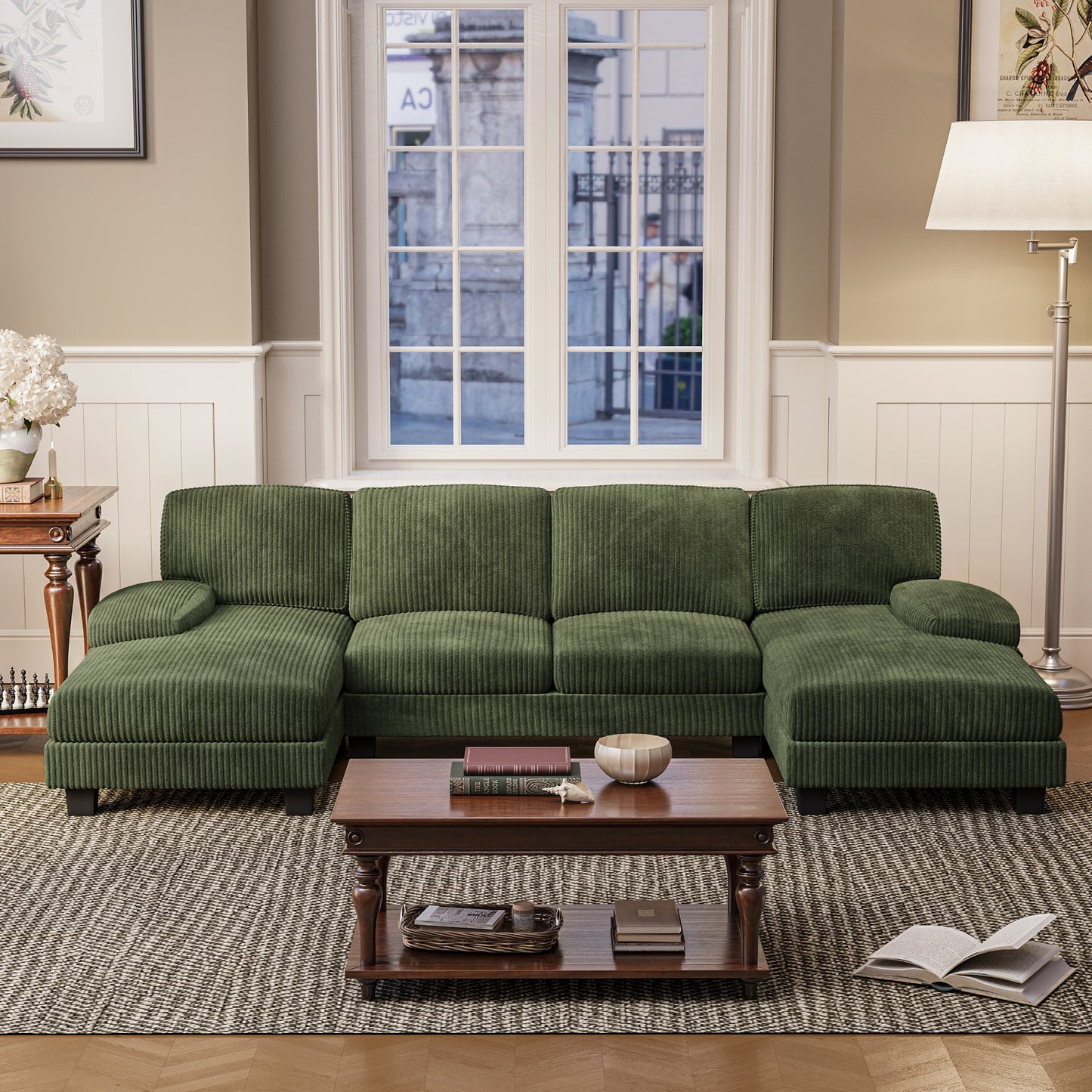 Furmax U Shaped Sectional Sofa Couch with Double Chaise for Apartments