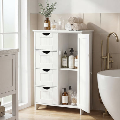 Furmax Wooden Bathroom Floor Cabinet with 4 Drawers, 1 Adjustable Shelf & 1 Cupboard，Side Storage Organizer Storage Cabinet for Bathroom, Entryway