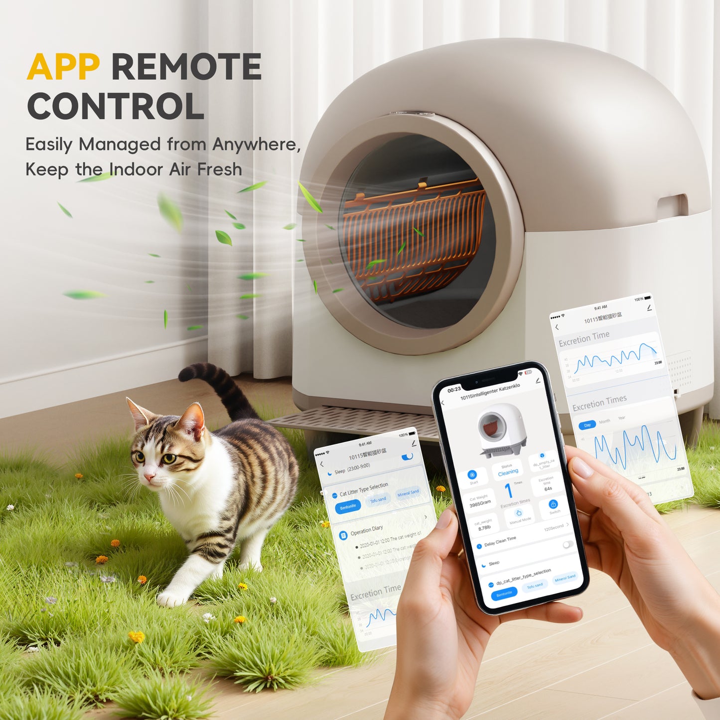 Furmax Self Cleaning cat Litter Box with Mat,Automatic Cat Litter Box for Multiple Cats with Safety Protection and App Control,A Complimentary Garbage Bag