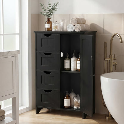 Furmax Wooden Bathroom Floor Cabinet with 4 Drawers, 1 Adjustable Shelf & 1 Cupboard，Side Storage Organizer Storage Cabinet for Bathroom, Entryway