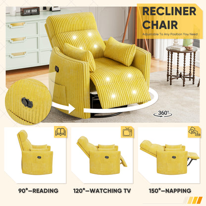 Furmax 360° Swivel Recliner Power Massage Rocker Chair Adult Glider Rocker with 2 Comfy Pillows for Nursery