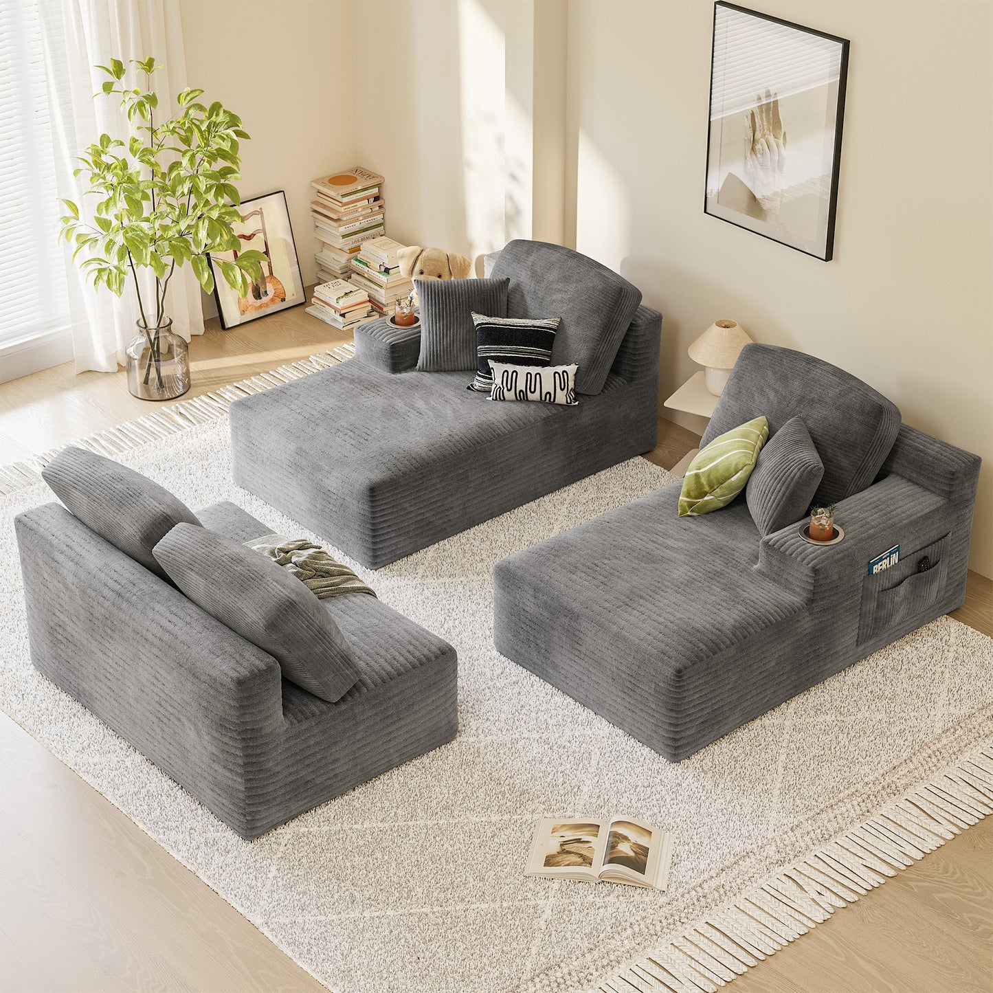 Furmax U-Shaped Structure 141" Boneless Modular Sectional Sofa Cloud-Like Softness No Assembly Effort Needed with Plush Deep Seating for Living Room Bedroom Decor