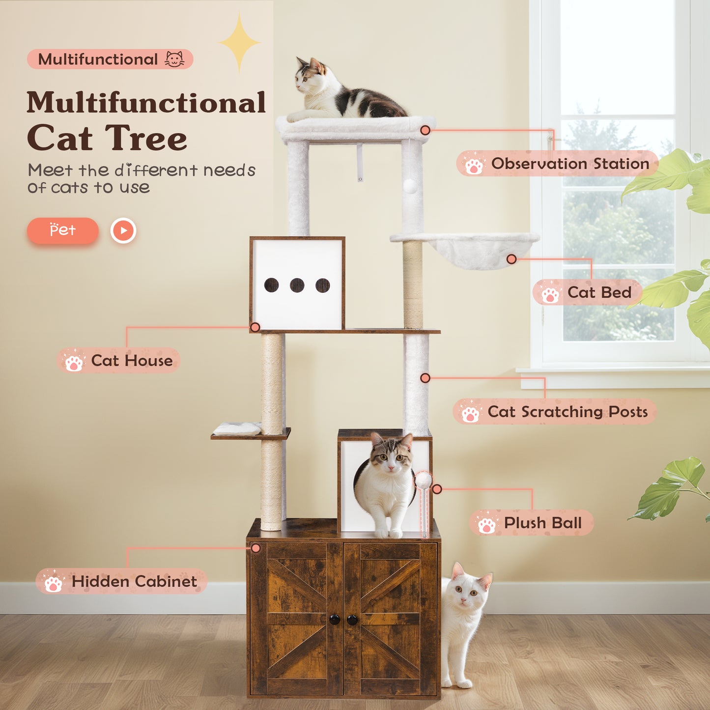 FURMAX Cat Tree for All Indoor Cats Large Cat Tower Condo with Sisal Scratching Post